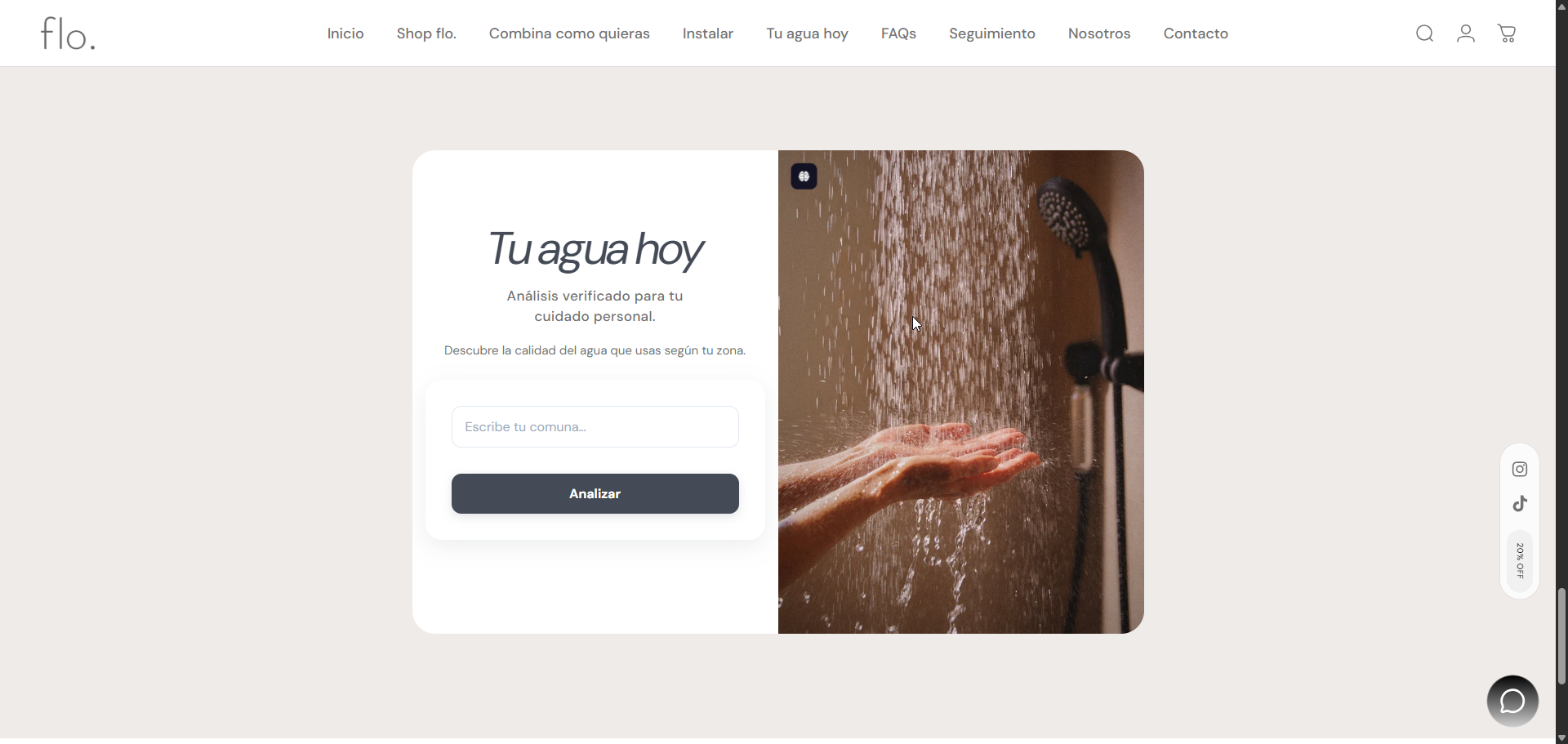 Feature 'Tu agua hoy' en floskin.cl